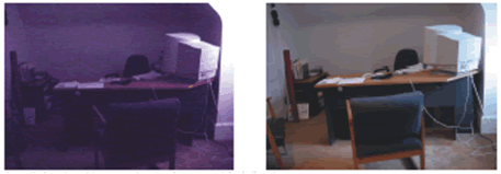 弱的光線使影像色彩單調並模糊不清